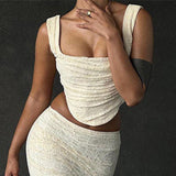 Gtpdpllt Elegant Lace Two Piece Set Women Irregular Long Skirt And Corset Top French Style Bodycon Dress Matching Sets