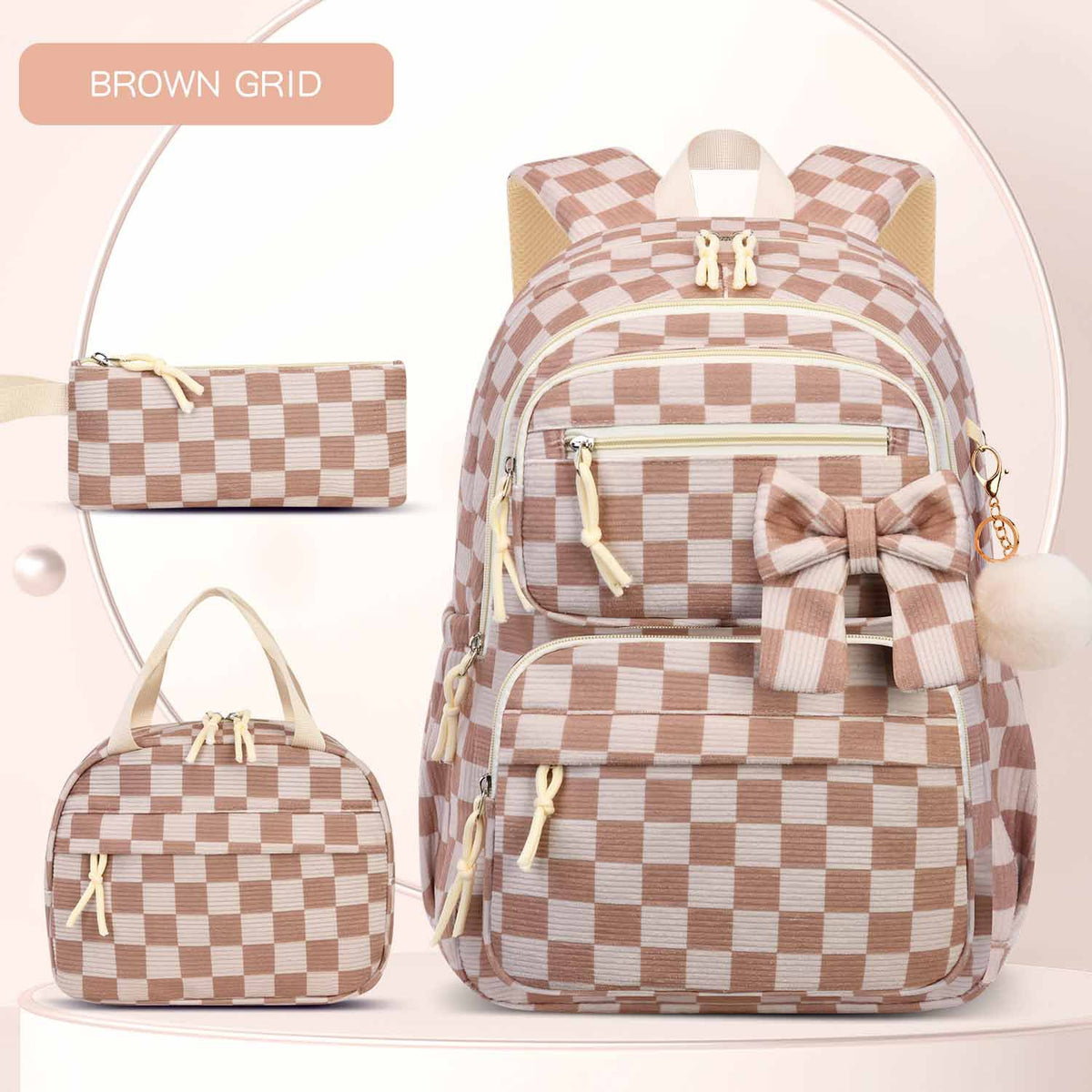 Corduroy Girls School Bags Korean Style Daily Backpack For Women lightweight bow Travel Backpacks Teenagers Casual Bags