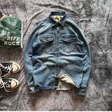 Heavyweight Stretchy Denim Shirt | Fall/Winter | 100% Cotton | Blue Washed | Thick Long-Sleeve Shirt for Men / Outerwear