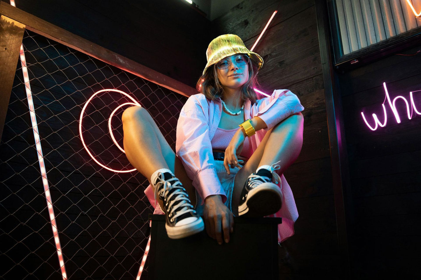 Luminous Fiber Optic Cyberpunk Bucket Hat