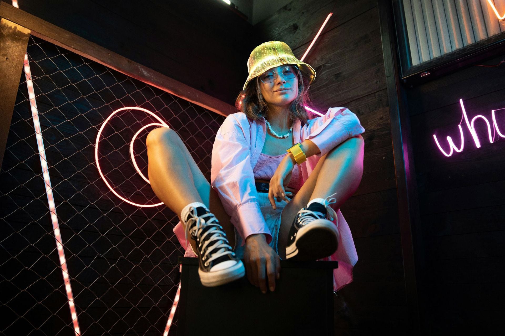 Luminous Fiber Optic Cyberpunk Bucket Hat