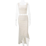 Gtpdpllt Elegant Lace Two Piece Set Women Irregular Long Skirt And Corset Top French Style Bodycon Dress Matching Sets