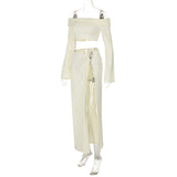 Women's Solid Beach Skirt Sets Sexy High Split Slim Bohemian Outfits Off The Shoulder Holiday Fashion 2 Piece Set 2025 Beachwear