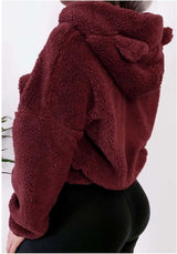 Winter Korean Fashion Bear Ears Cute Loose Hoodie Fluffy Hooded Warm Sweatshirt Long Sleeve Top Solid Pullover Clothes For Women