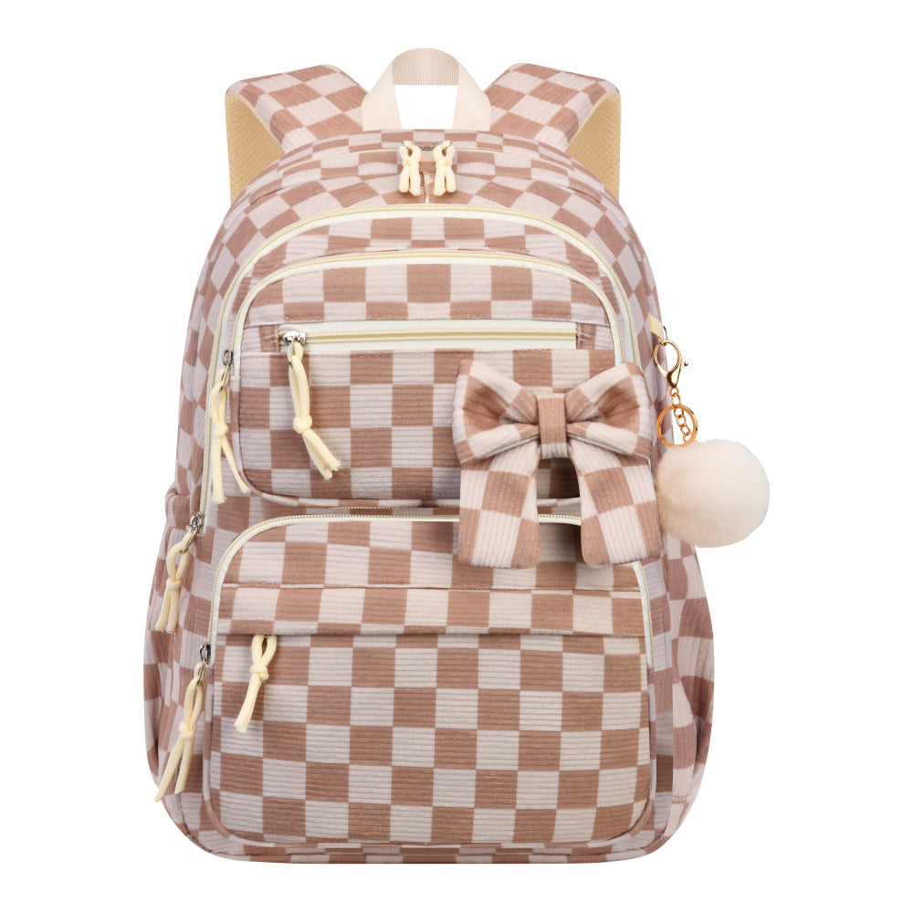 Corduroy Girls School Bags Korean Style Daily Backpack For Women lightweight bow Travel Backpacks Teenagers Casual Bags