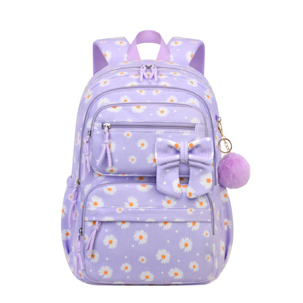 Corduroy Girls School Bags Korean Style Daily Backpack For Women lightweight bow Travel Backpacks Teenagers Casual Bags