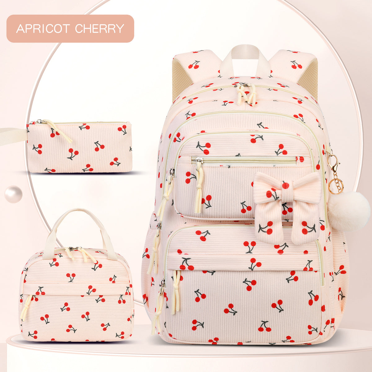 Corduroy Girls School Bags Korean Style Daily Backpack For Women lightweight bow Travel Backpacks Teenagers Casual Bags