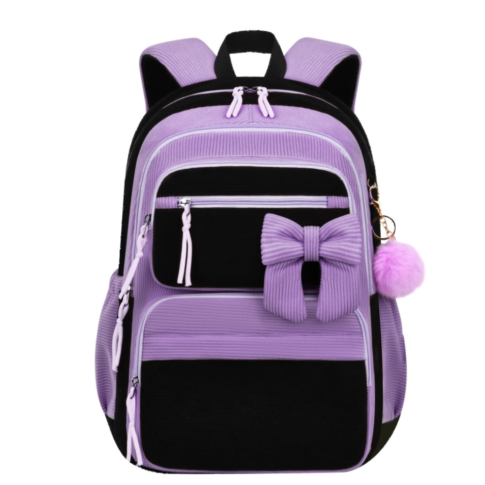 Corduroy Girls School Bags Korean Style Daily Backpack For Women lightweight bow Travel Backpacks Teenagers Casual Bags