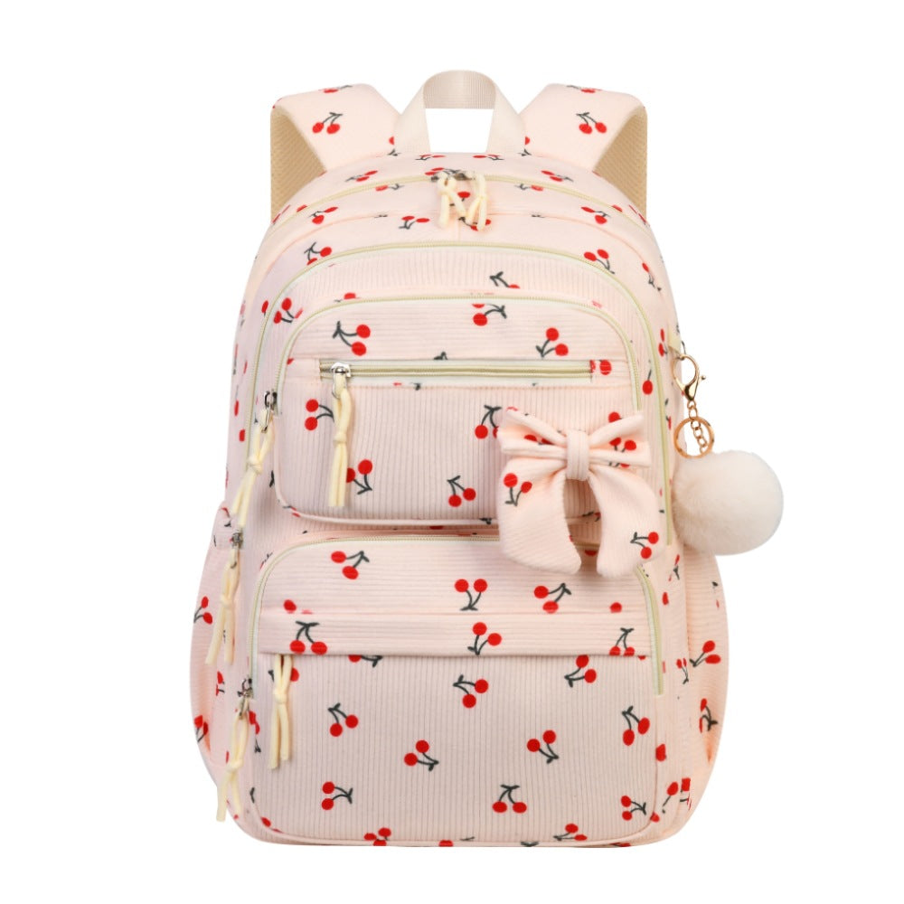 Corduroy Girls School Bags Korean Style Daily Backpack For Women lightweight bow Travel Backpacks Teenagers Casual Bags