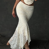 Gtpdpllt Elegant Lace Two Piece Set Women Irregular Long Skirt And Corset Top French Style Bodycon Dress Matching Sets
