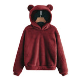 Winter Korean Fashion Bear Ears Cute Loose Hoodie Fluffy Hooded Warm Sweatshirt Long Sleeve Top Solid Pullover Clothes For Women