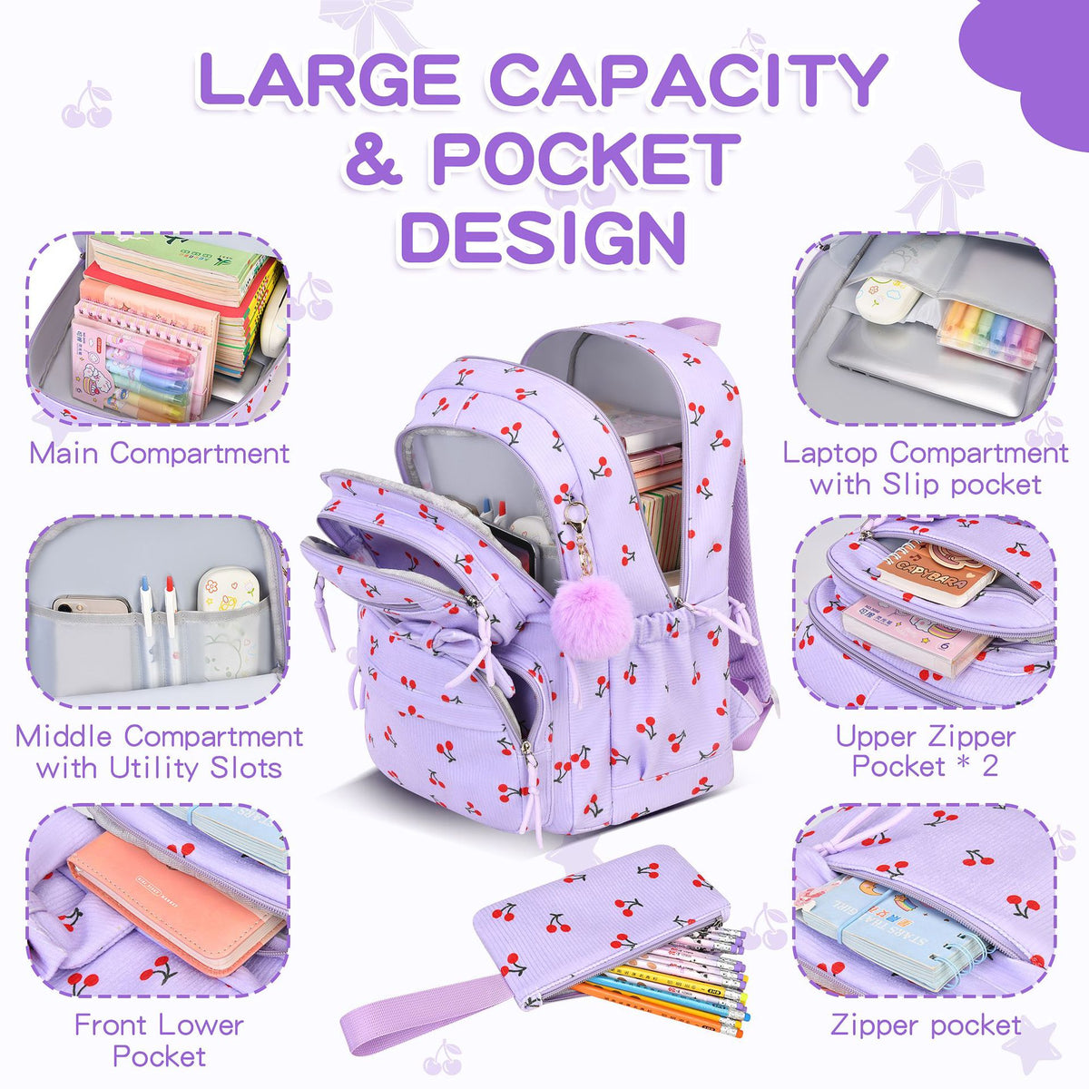 Corduroy Girls School Bags Korean Style Daily Backpack For Women lightweight bow Travel Backpacks Teenagers Casual Bags