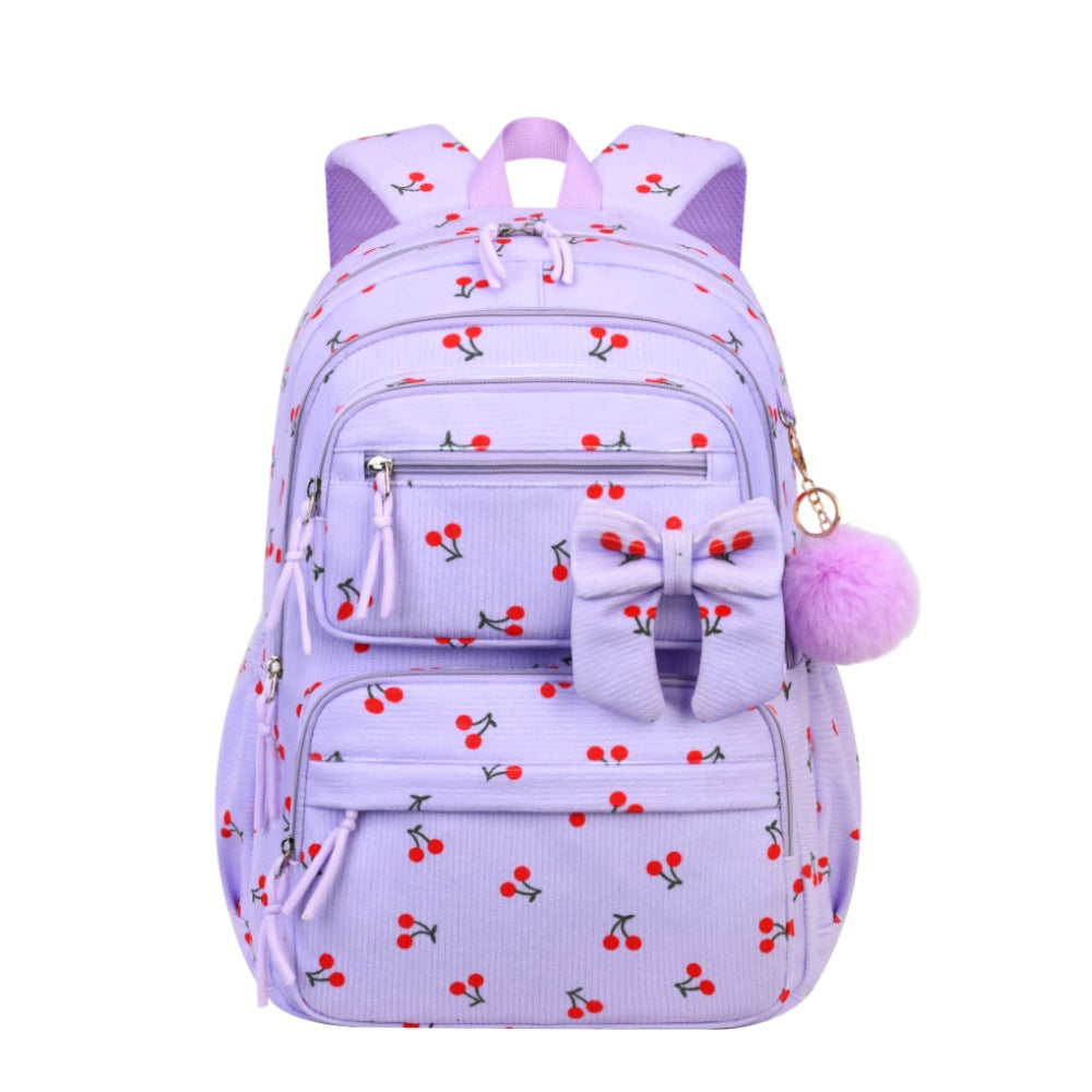 Corduroy Girls School Bags Korean Style Daily Backpack For Women lightweight bow Travel Backpacks Teenagers Casual Bags