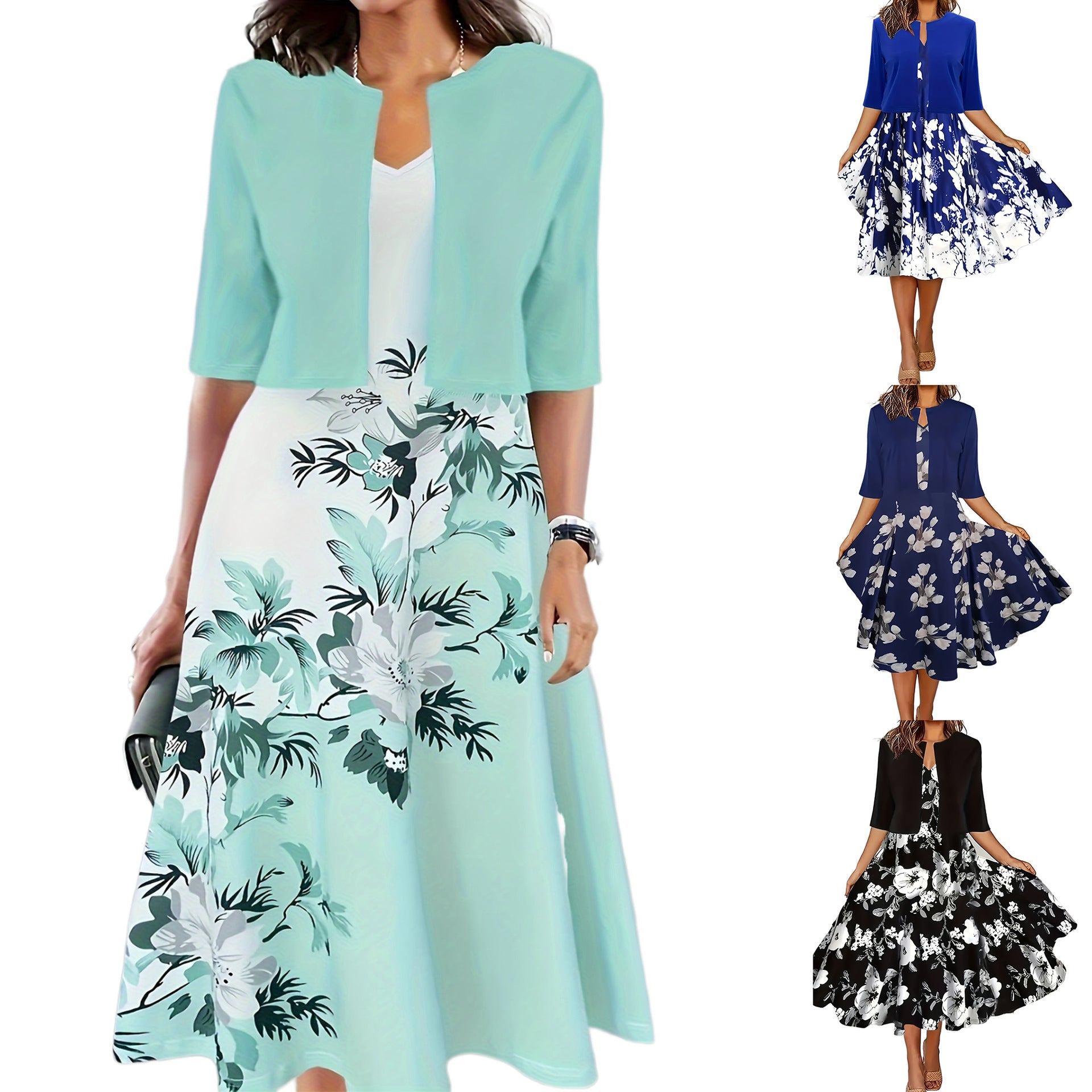Floral Print Two-Piece Dress Set