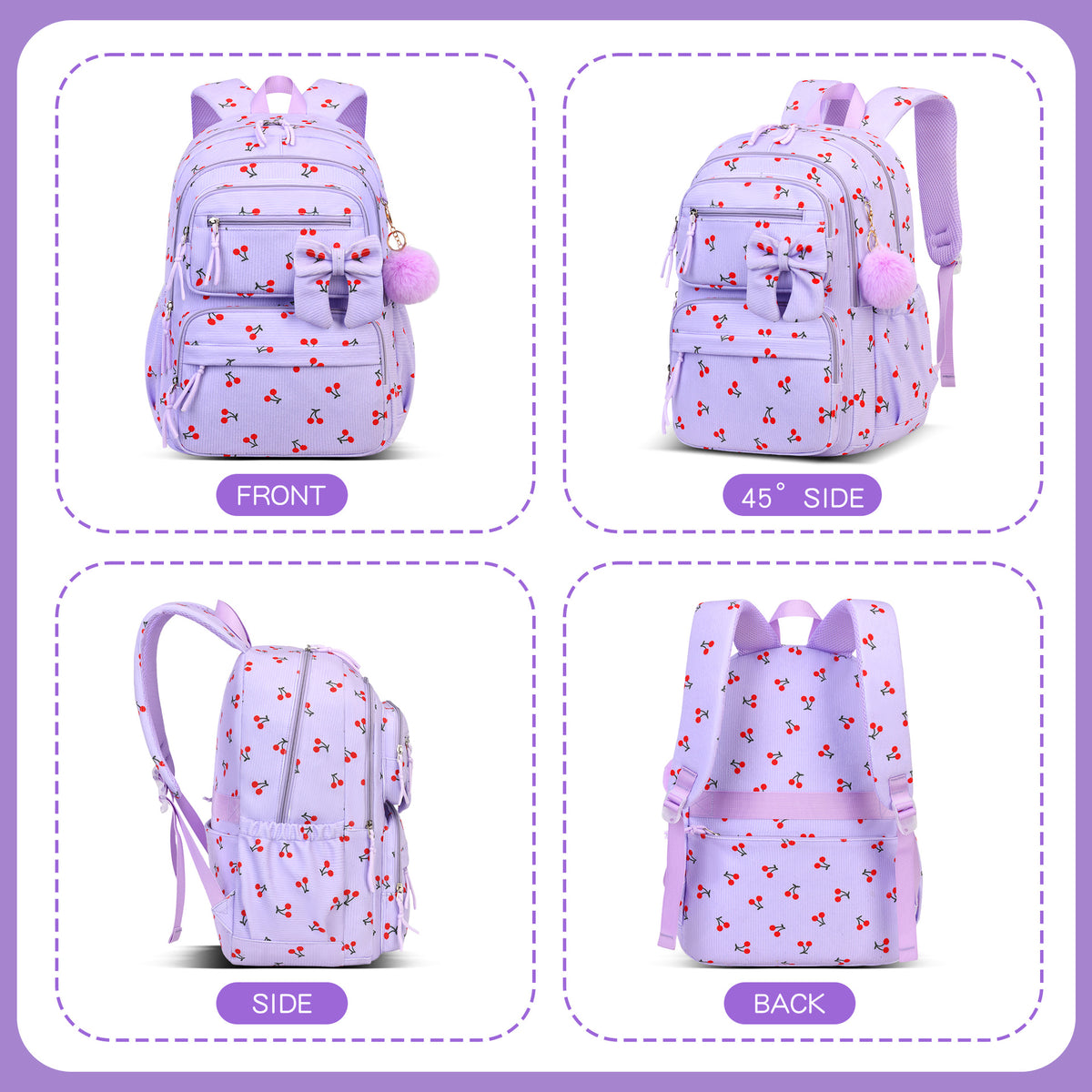 Corduroy Girls School Bags Korean Style Daily Backpack For Women lightweight bow Travel Backpacks Teenagers Casual Bags