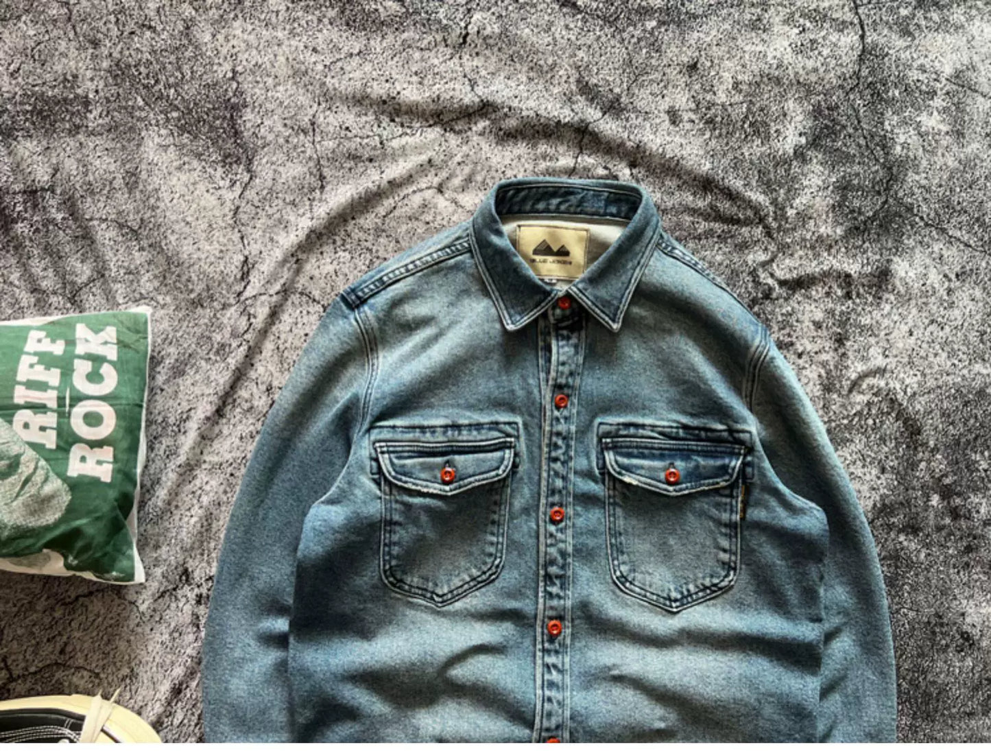 Heavyweight Stretchy Denim Shirt | Fall/Winter | 100% Cotton | Blue Washed | Thick Long-Sleeve Shirt for Men / Outerwear