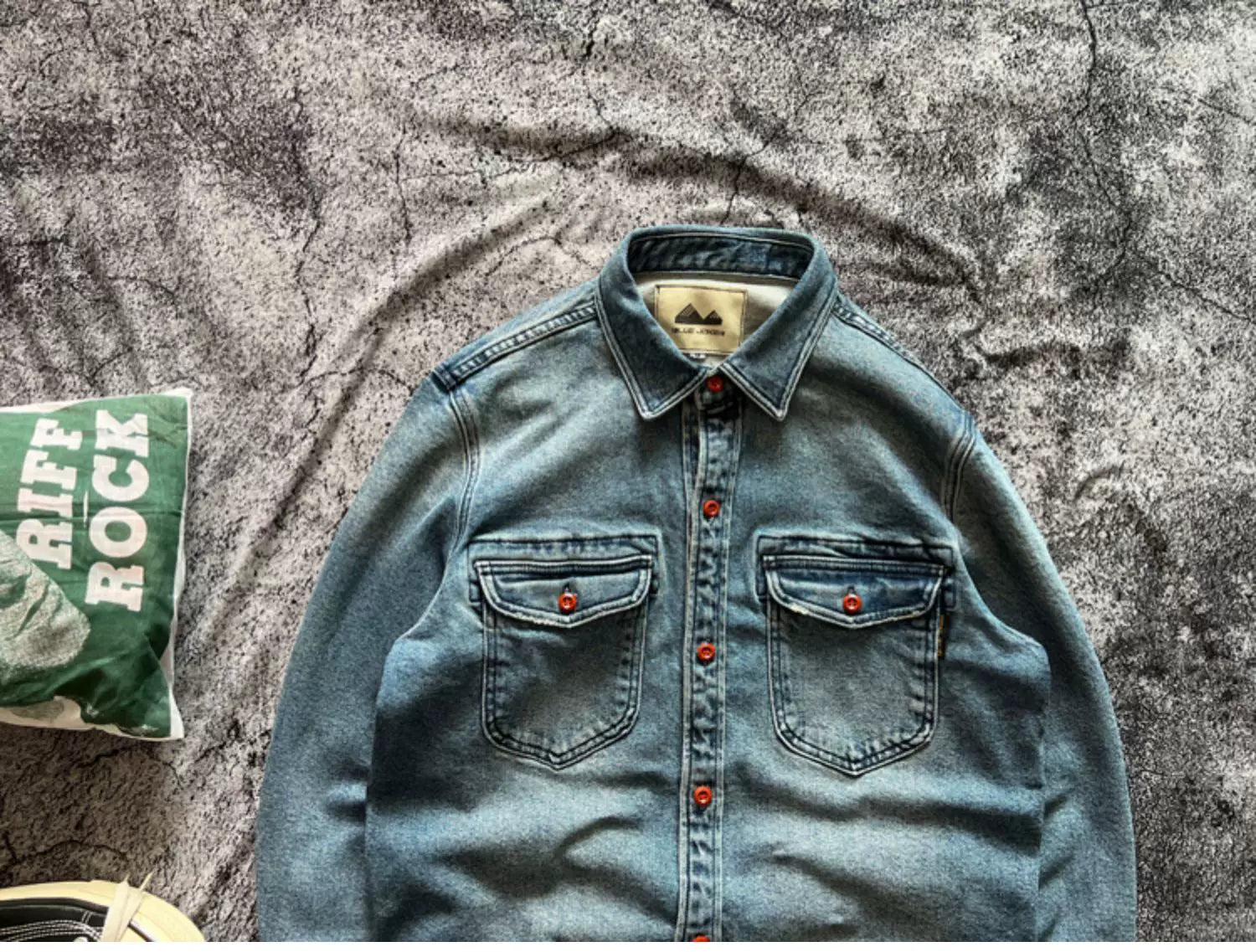 Heavyweight Stretchy Denim Shirt | Fall/Winter | 100% Cotton | Blue Washed | Thick Long-Sleeve Shirt for Men / Outerwear