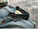 Heavyweight Stretchy Denim Shirt | Fall/Winter | 100% Cotton | Blue Washed | Thick Long-Sleeve Shirt for Men / Outerwear