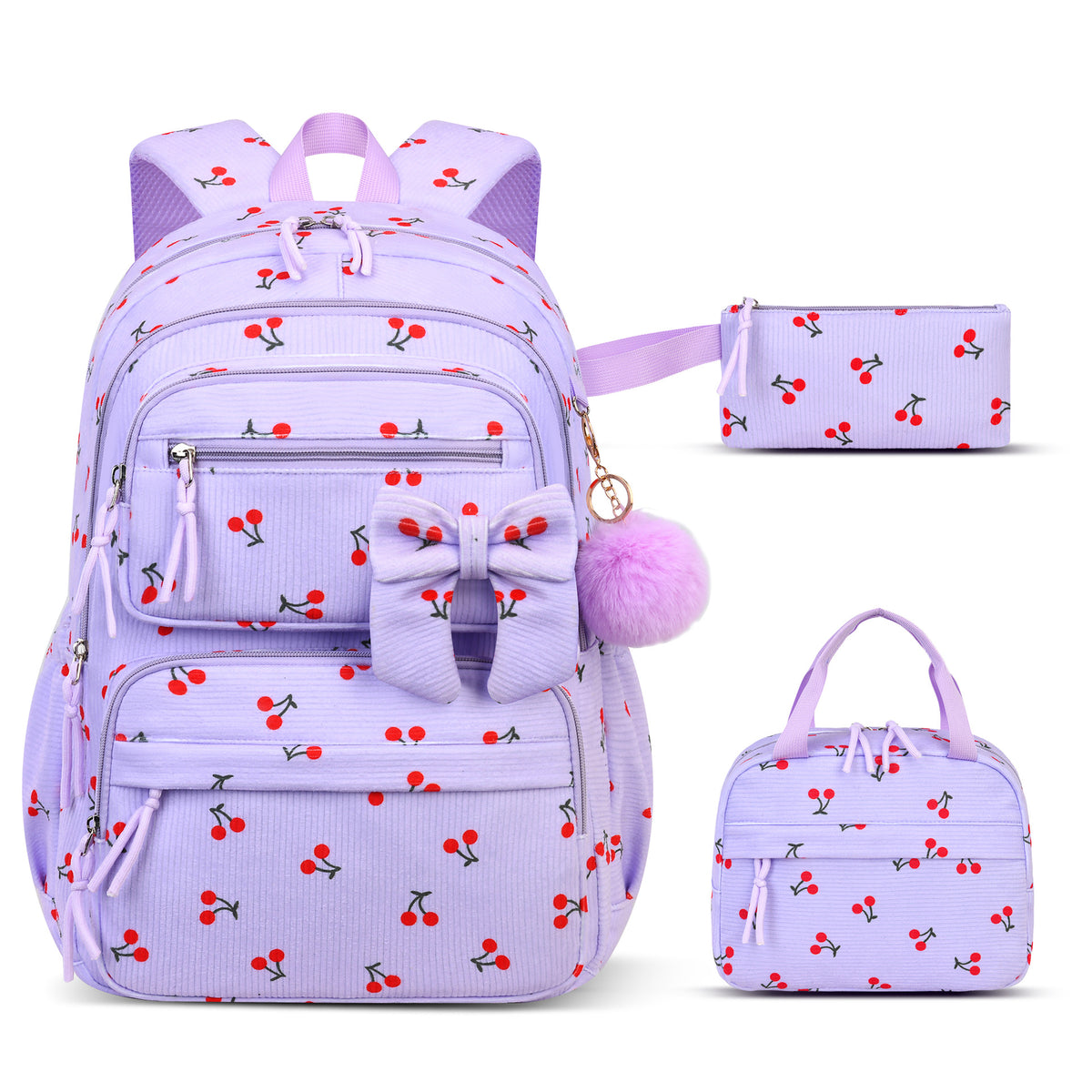 Corduroy Girls School Bags Korean Style Daily Backpack For Women lightweight bow Travel Backpacks Teenagers Casual Bags