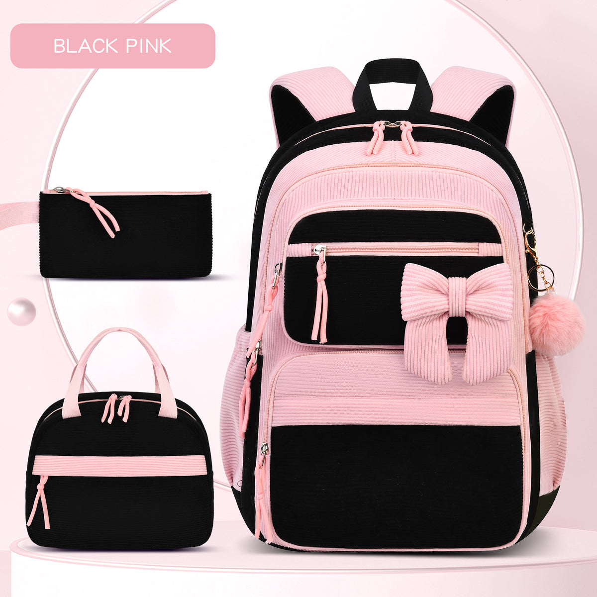 Corduroy Girls School Bags Korean Style Daily Backpack For Women lightweight bow Travel Backpacks Teenagers Casual Bags