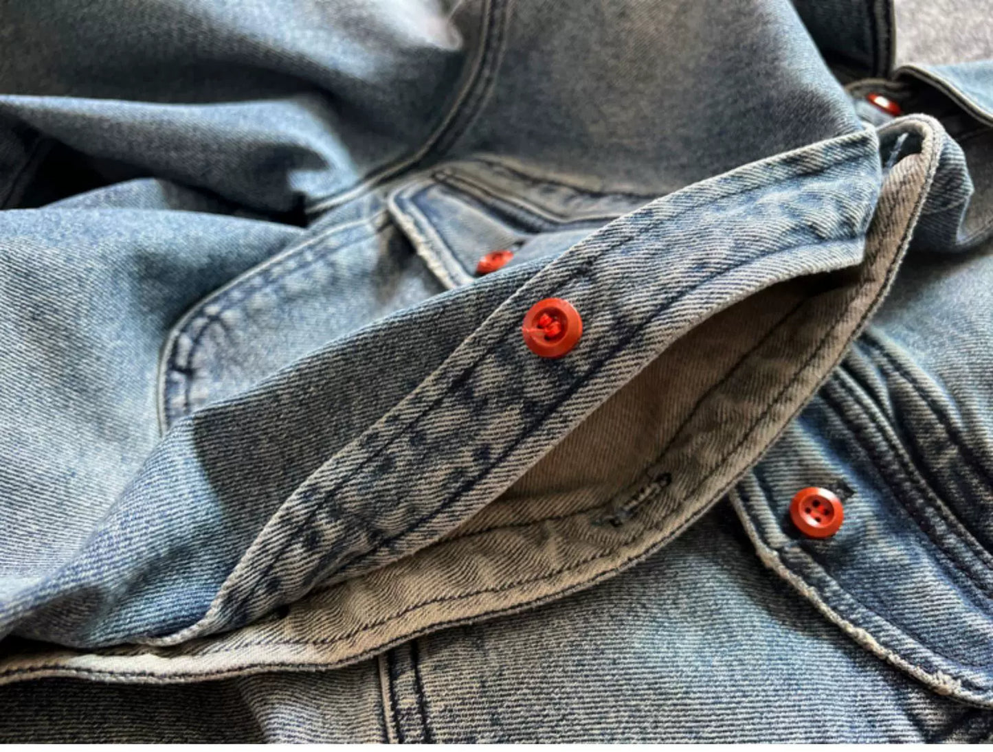 Heavyweight Stretchy Denim Shirt | Fall/Winter | 100% Cotton | Blue Washed | Thick Long-Sleeve Shirt for Men / Outerwear