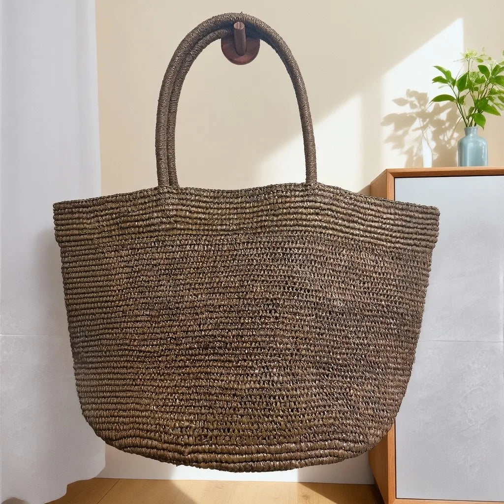 Fashionable Natural Rafia Grass Hand-woven Bag, Large Capacity, Lightweight, Versatile, Suitable for Daily Use, Women's Handbag