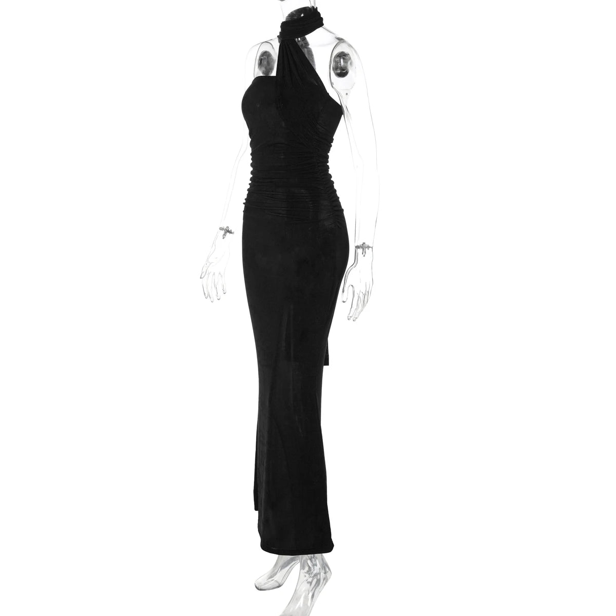 Elegant Halter Ruched Backless Maxi Dress