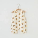 Summer Baby Girls Romper Cartoon Bear Newborn Jumpsuits Infant Sleeveless Muslin Clothing for Boys Printed Outfits