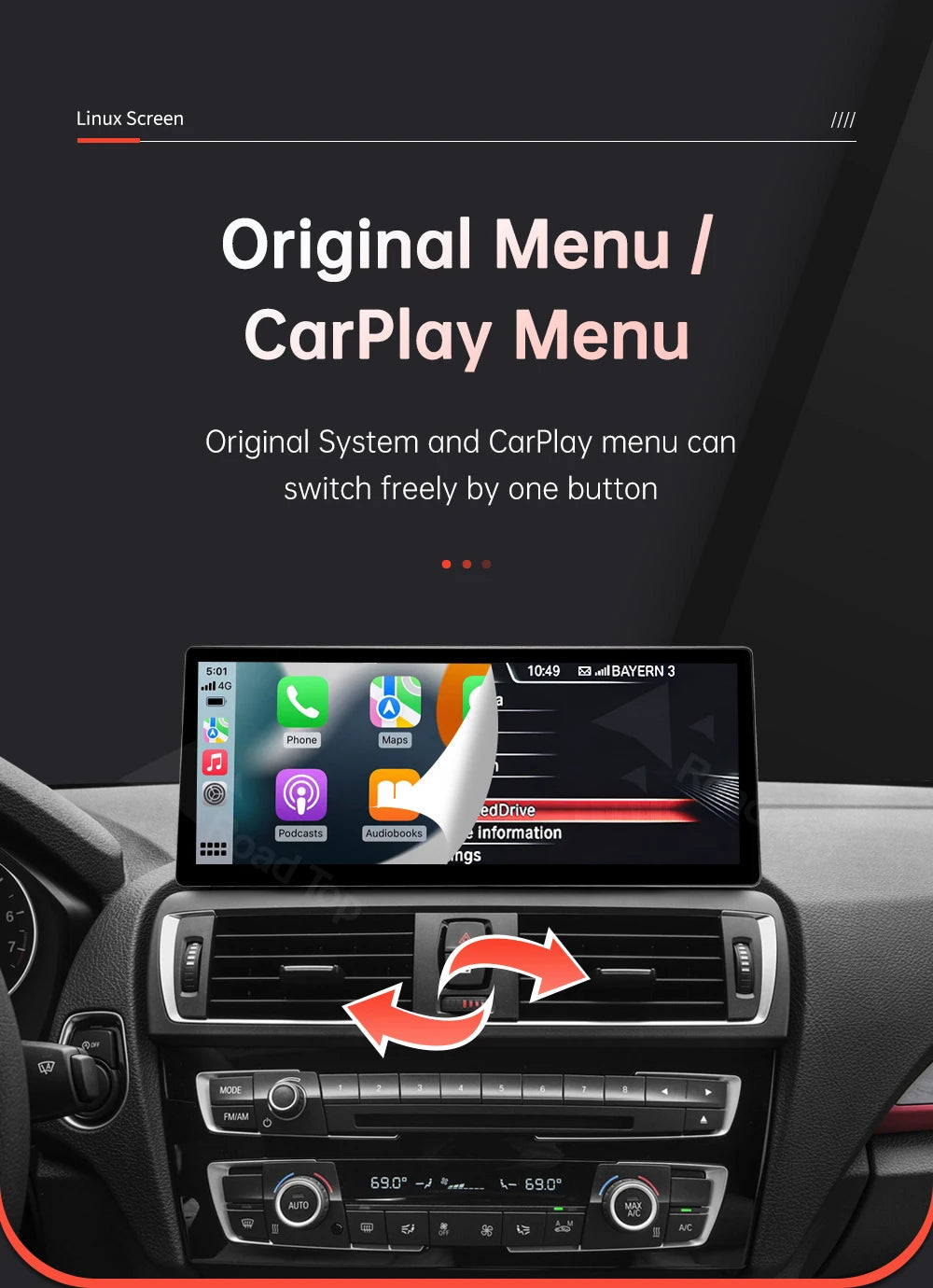 12.3'' BMW F20/F21/F22/F23 Linux CarPlay & Android Auto Screen