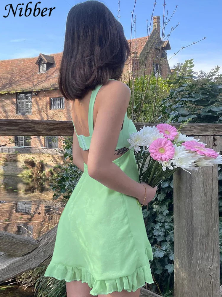 Elegant Ruffle Backless Summer Dress