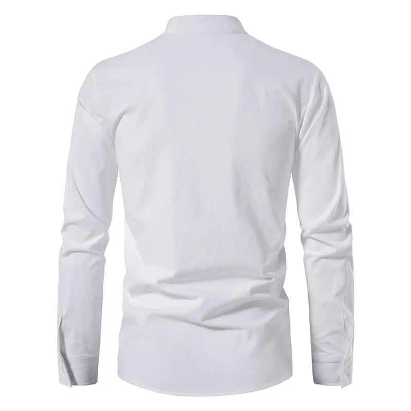 King Billion Men's Shirts Casual Men Cotton Linen Long Sleeve T-shirt Spring Autumn Vintage Shirt US Size Drawstring Neck