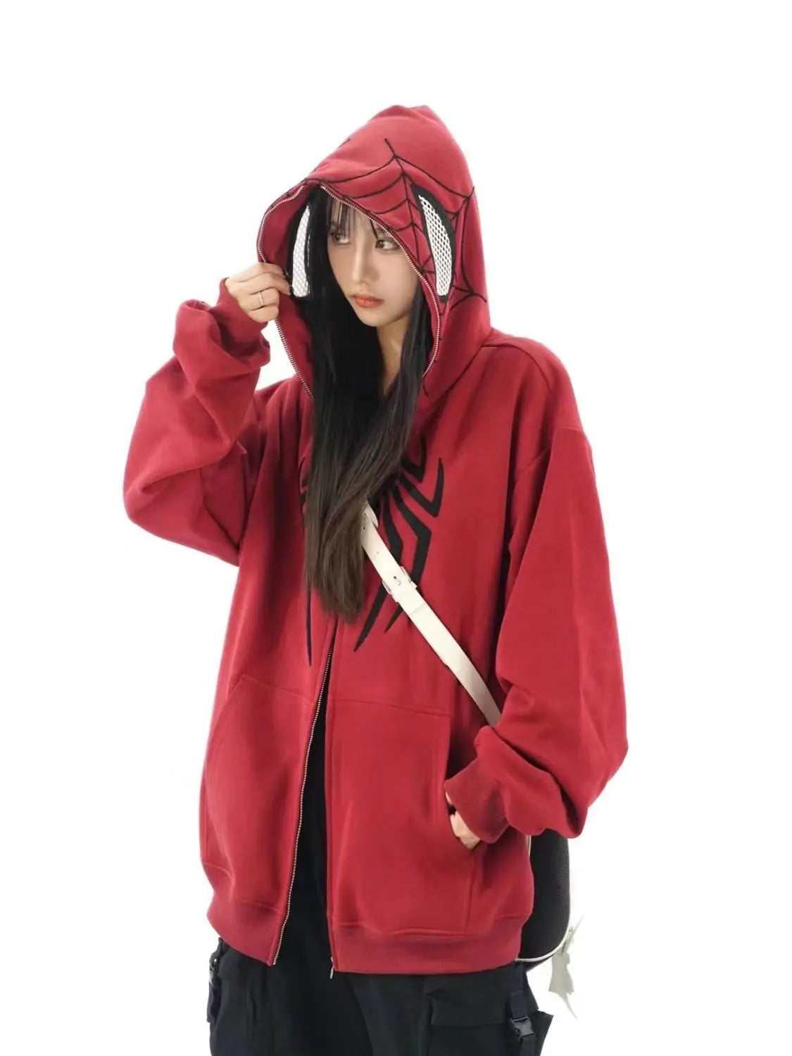 Oversized Y2K Spider Zip-Up Hoodie