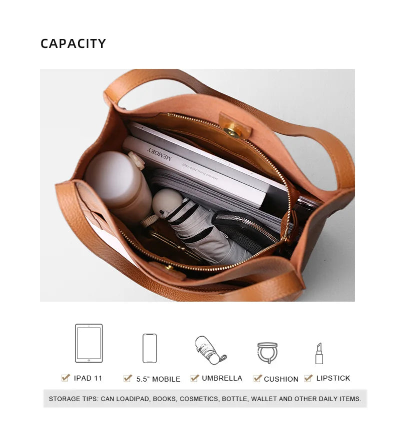 2025 New Women Bag Female Luxury Fashion Shoulder Bags Lady Soft 100% Cowhide Genuine Leather Niche Design Tote Bucket Handbag