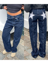 Women's Y2K Star Print Low-Rise Straight-Leg Jeans