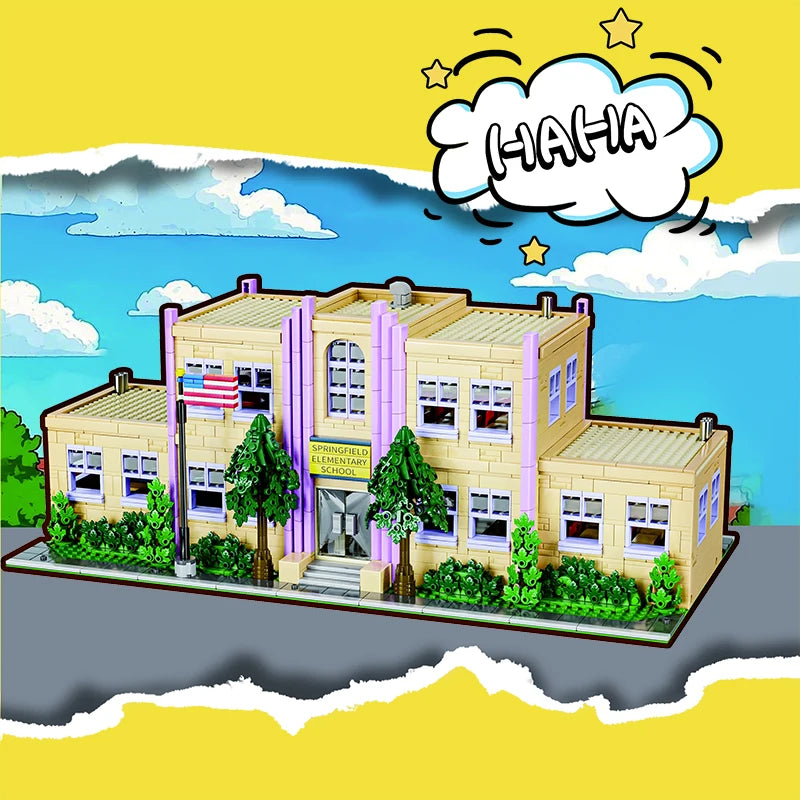 Springfield Elementary School House Modular Buildings Blocks City Apartment Architecture Brick Model Kit Adult DIY Gift 3500PCS