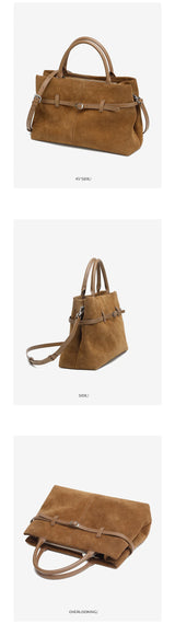 Oversized Suede Leather Briefcase Spacious Handheld Shoulder Crossbody Bag Women Slouchy Commuting Premium Light Luxury Handbag