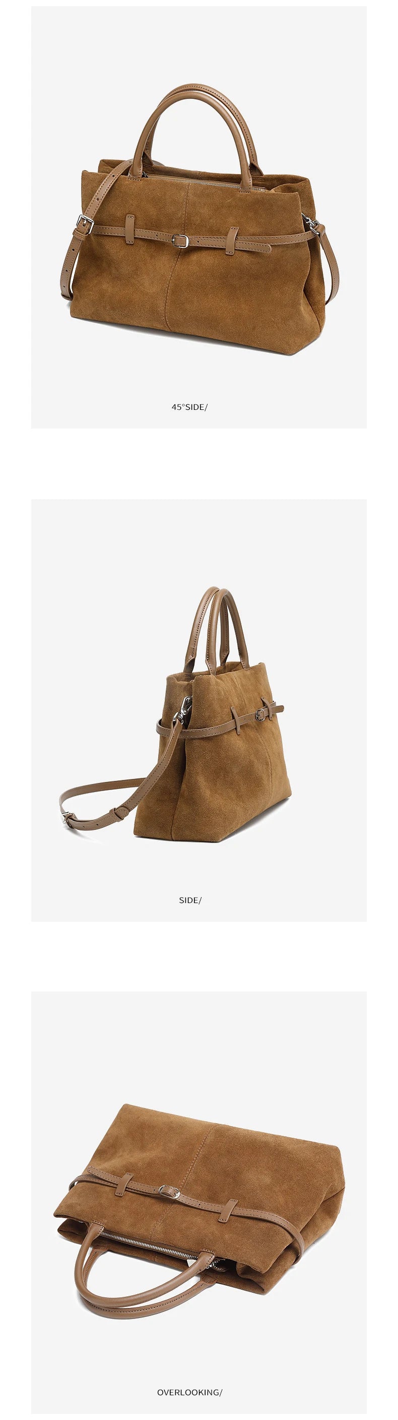 Oversized Suede Leather Briefcase Spacious Handheld Shoulder Crossbody Bag Women Slouchy Commuting Premium Light Luxury Handbag