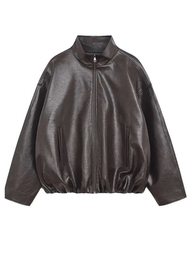 Vintage Green Leather Skirt Sets Women Fashion Solid Strapless Short Skirts Zipper Jacket Outfits Lady Daily Highstreet Outfits