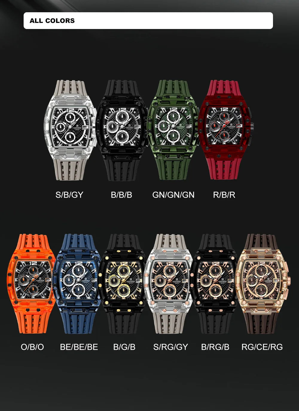 Men's Sport Chronograph – Waterproof Silicone Strap Tonneau Watch