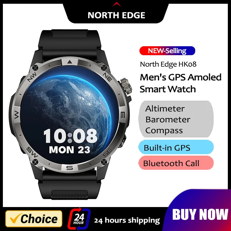 NORTH EDGE GPS Smart Watch – AMOLED, Bluetooth & IP68