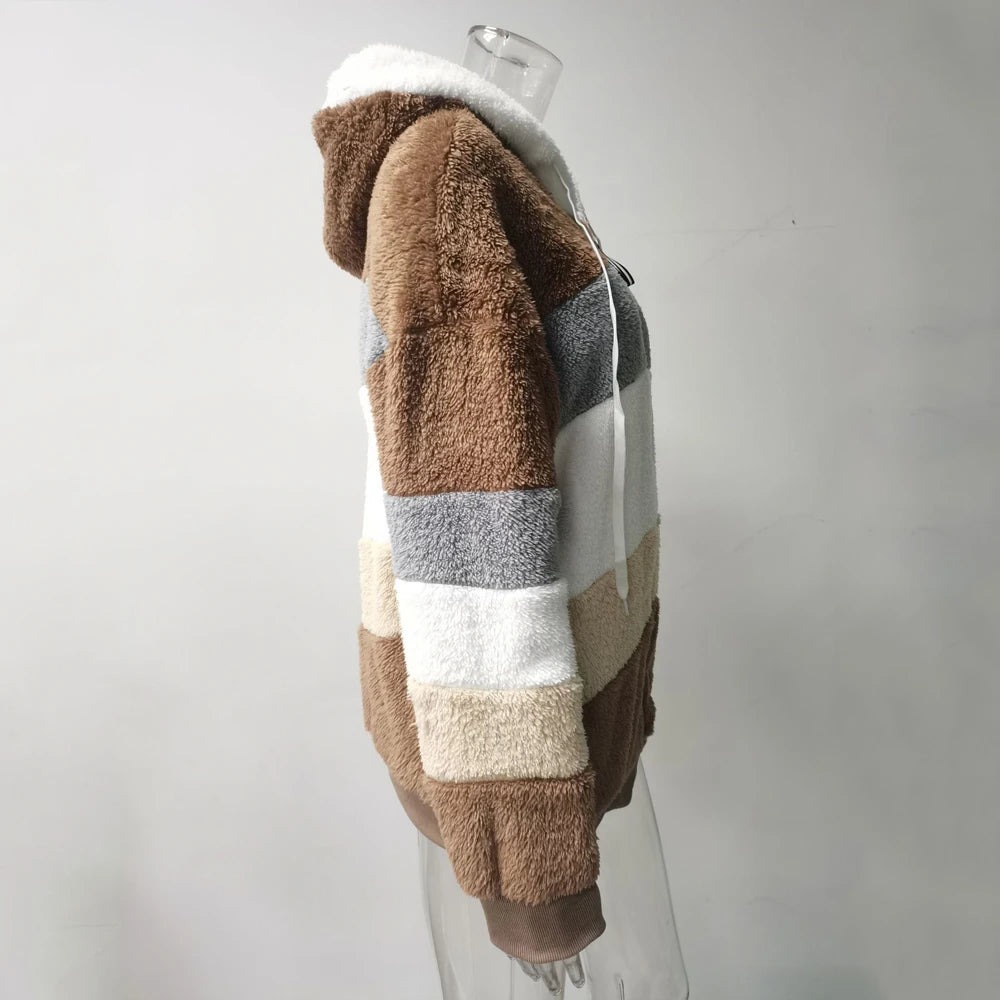 Hooded Plaid Spliced Winter Coat