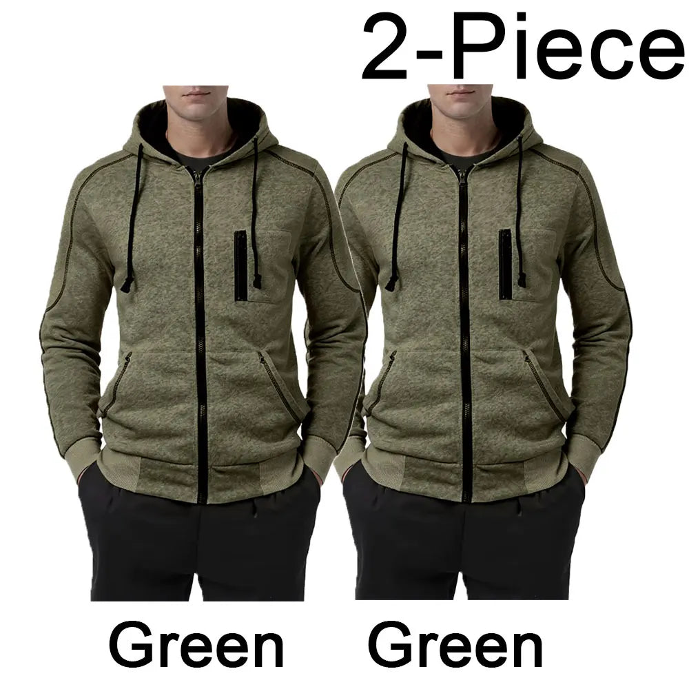 Men's Color Block Fleece Zip-Up Hoodie