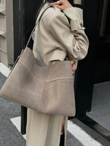 Motingsome Oversize Women Bag Luxury Suede Leather Winter Bags Frosted Cow Skin Handbag and Purses Retro Lady Tote 2024 New