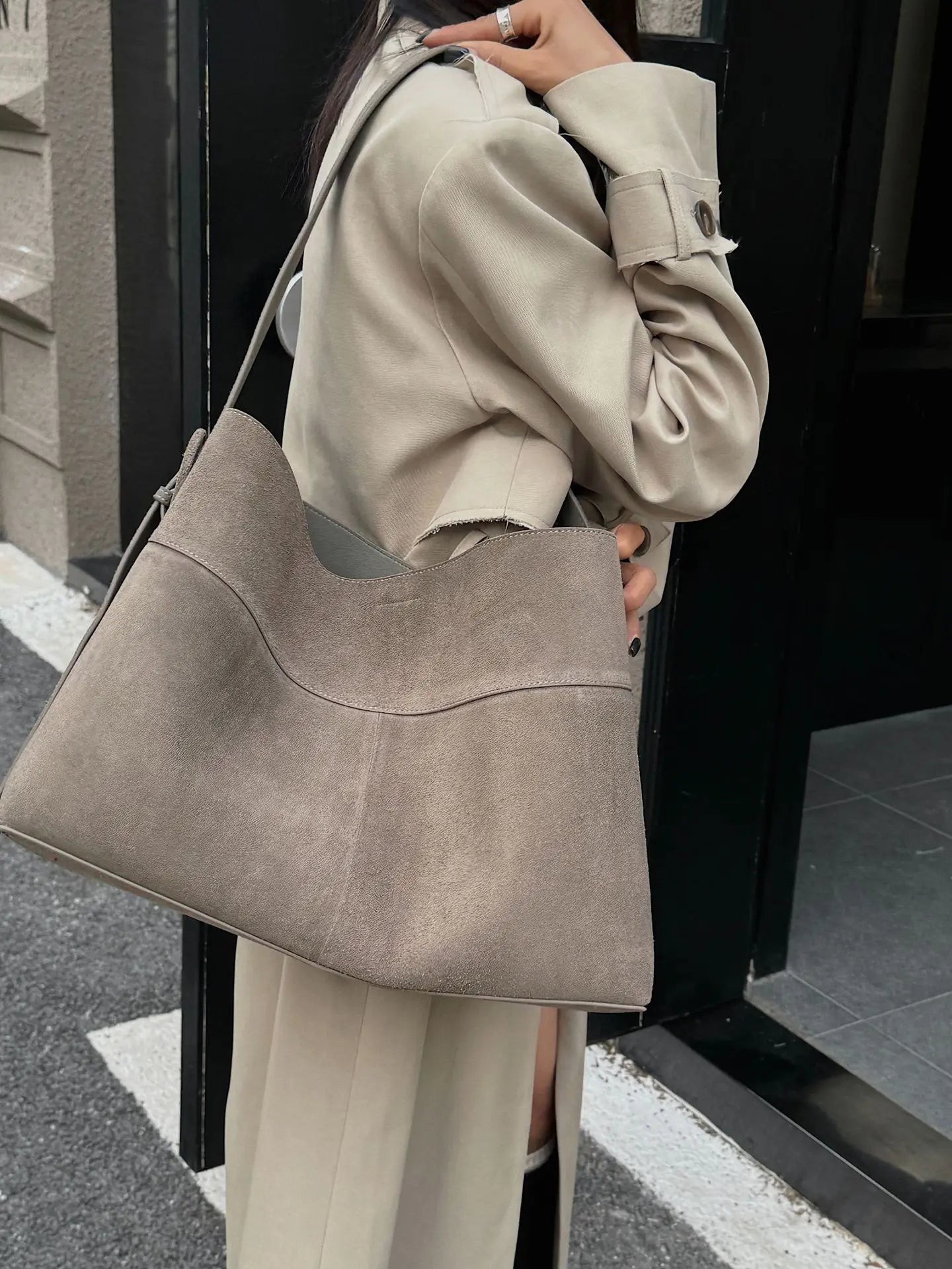 Motingsome Oversize Women Bag Luxury Suede Leather Winter Bags Frosted Cow Skin Handbag and Purses Retro Lady Tote 2024 New