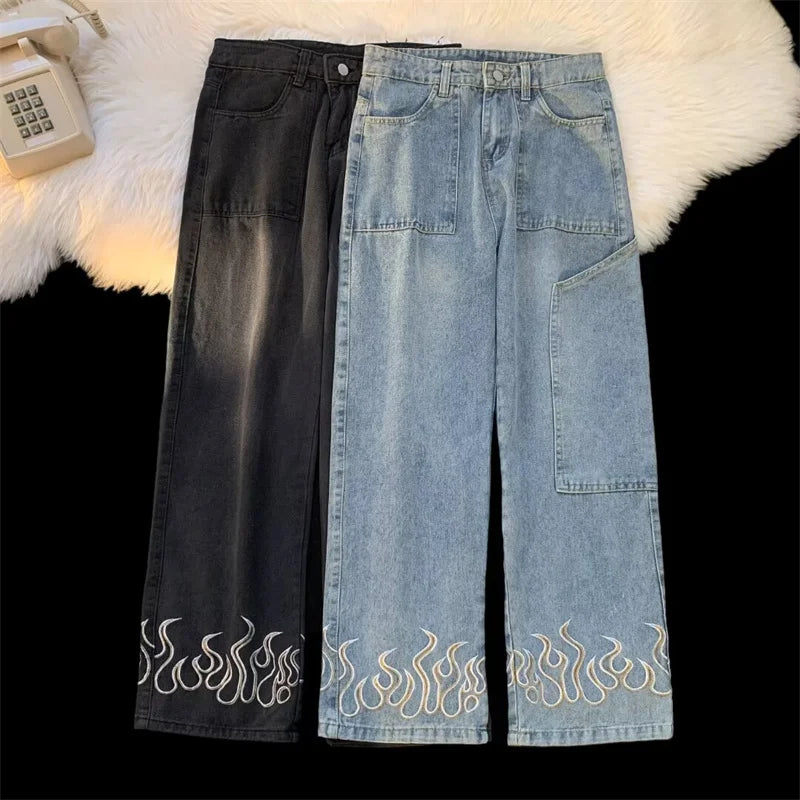 Y2K Flame Print Baggy Jeans