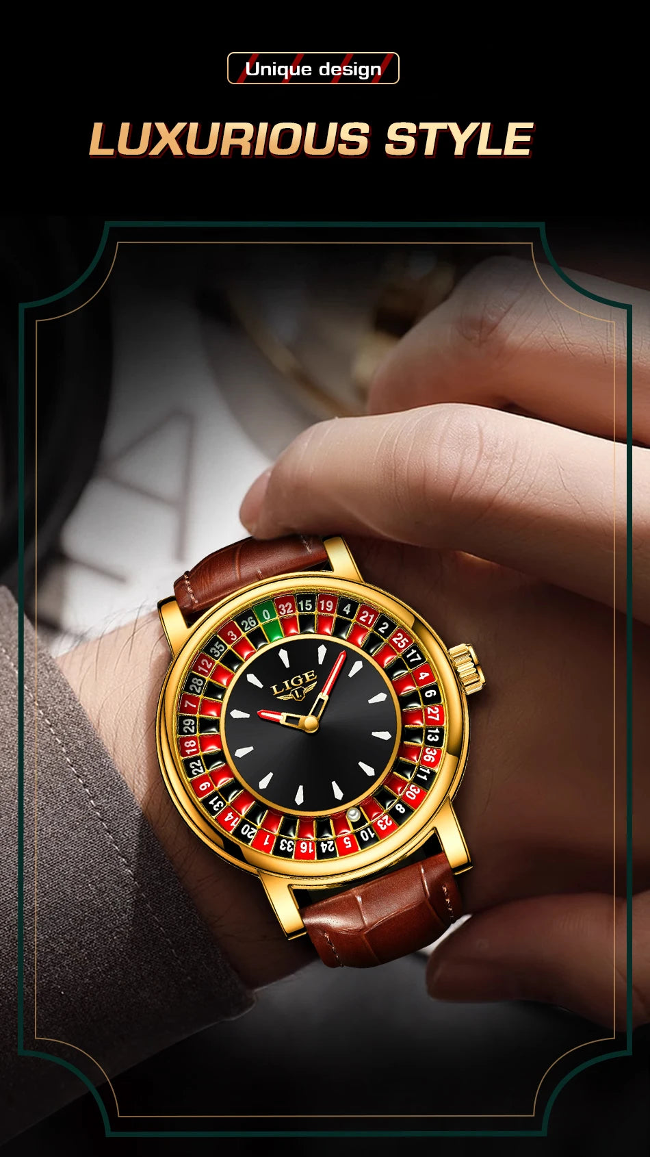 LIGE Men's Rotating Dial Quartz Watch — Luminous, Waterproof, Creative Design