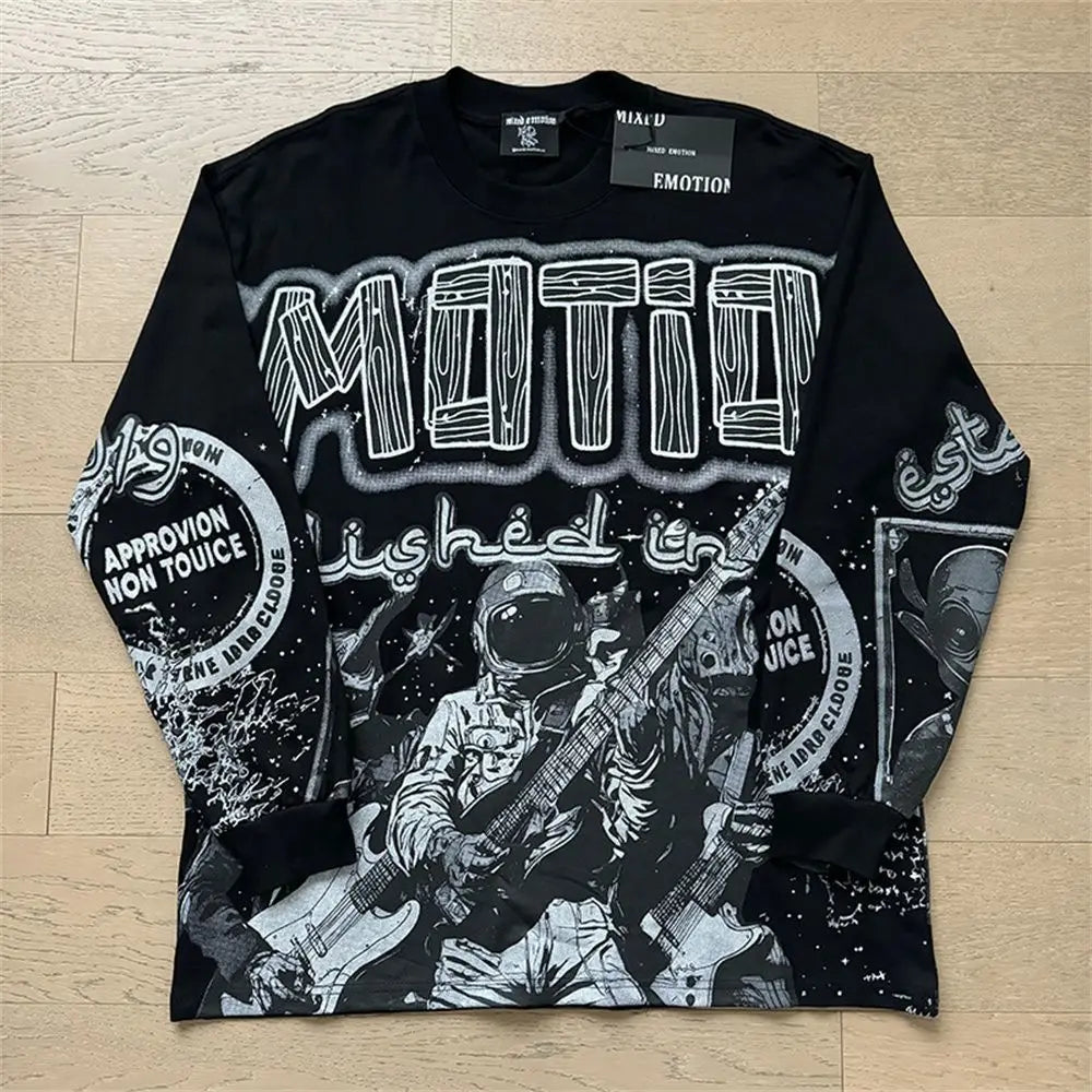 Mixed Emotion Oversized Cotton Long Sleeve T-Shirt