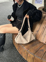 Autumn Winter Fashion Women's Shoulder Crossbody Bag Luxury Designer Brand Ladies Soft Suede Cow Leather High Quality Bag New