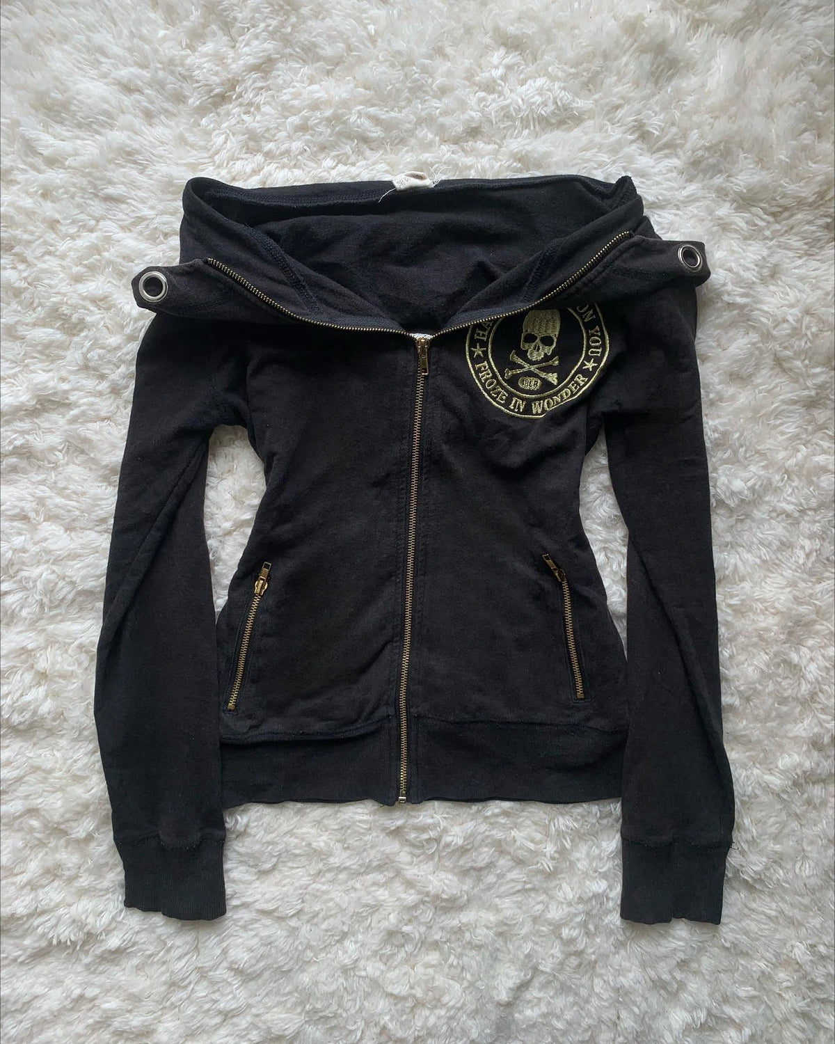 Y2K Retro Zipper Hoodies Women Harajuku Sexy Slim Fit Sweatshirt Autumn Skull Graphic Embroidery Hooded Jacket Gothic Clothing