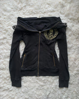 Y2K Retro Zipper Hoodies Women Harajuku Sexy Slim Fit Sweatshirt Autumn Skull Graphic Embroidery Hooded Jacket Gothic Clothing